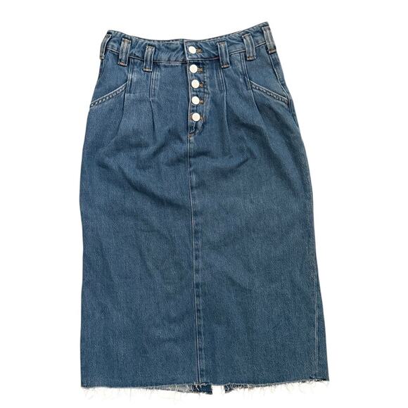 Anthropologie Pilcro Denim Jean Midi Skirt Raw Hem Pleated Buttons Size 4 NEW - Picture 3 of 11